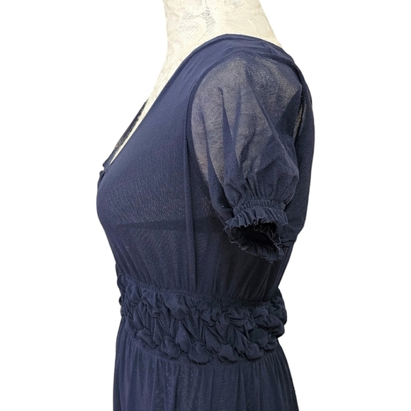 Jean Paul Gaultier Dress Vintage 90s Navy Blue V-Neck Layered Mesh Y2K Medium - Picture 12 of 14